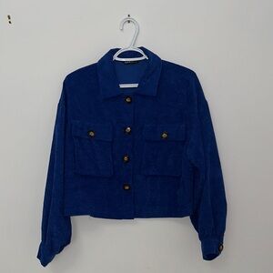 SHEIN Royal Blue Cropped Corduroy Jacket
